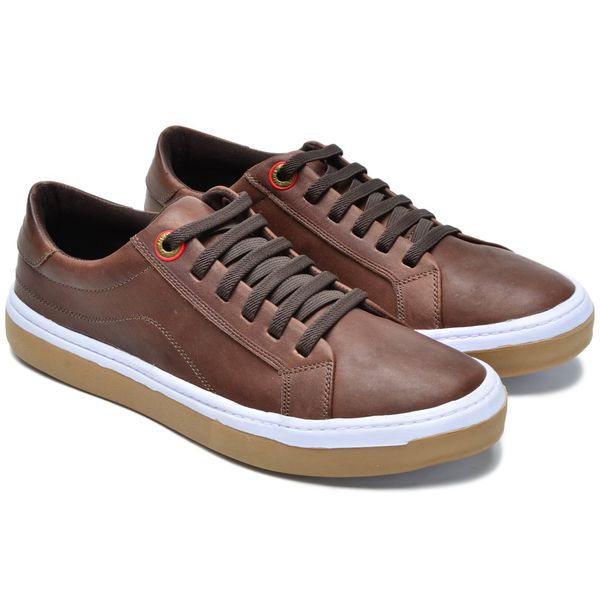 Tenis casual polo001 couro cafe