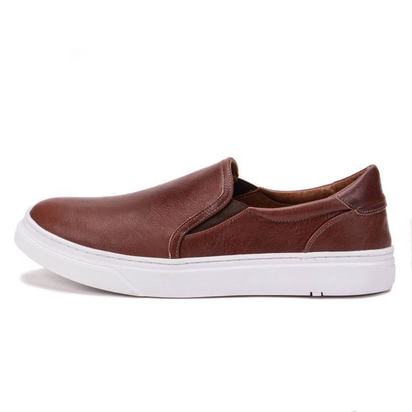 Tênis Slip On Masculino Couro Casual Dia a Dia Café