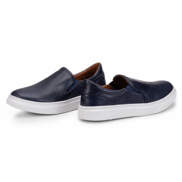 Tênis Slip On Masculino Couro Casual Dia a Dia Marinho