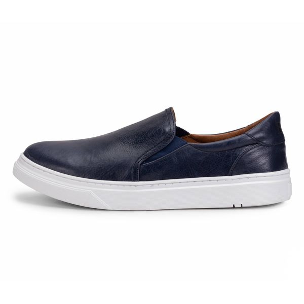 Tênis Slip On Masculino Couro Casual Dia a Dia Marinho