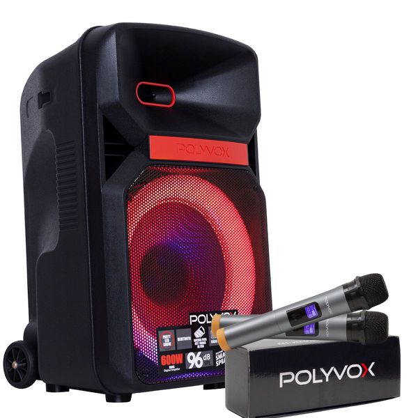 Caixa De Som Amplificada Xc-812 Polyvox Bluetooth Usb 600w + 2 Microfones sem Fio Polyvox