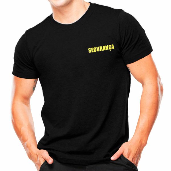 CAMISETA SEGURANÇA PRETA COM ESCRITA AMARELA