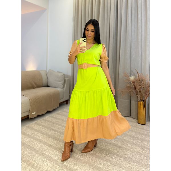 Vestido Joana Verde e Nude 