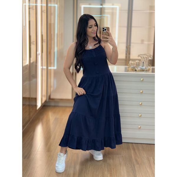 Vestido de linho azul marinho hotsell