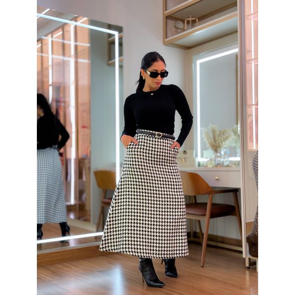 Saia Cleo Tweed Preto E Branco