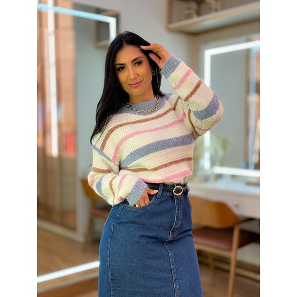 Tricot Isabela Azul E Off White