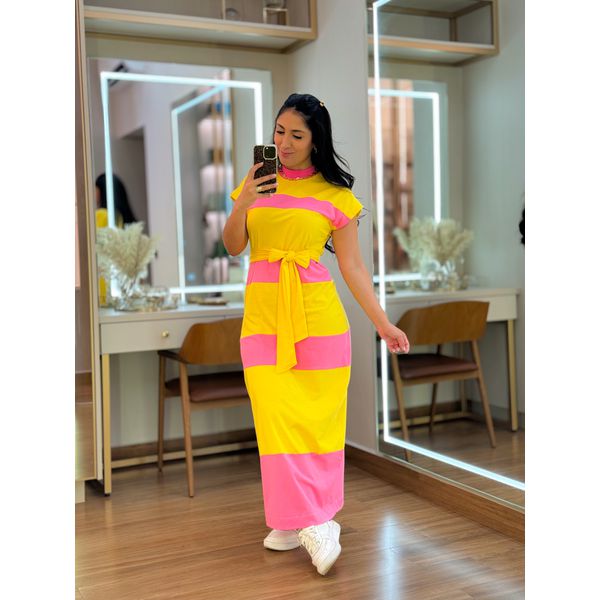 Vestido Bianca Amarelo E Rosa