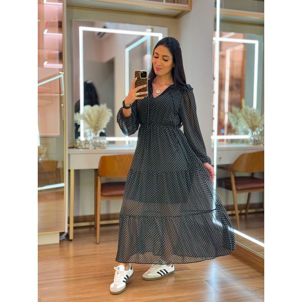 Vestido Julia Poá Preto E Branco