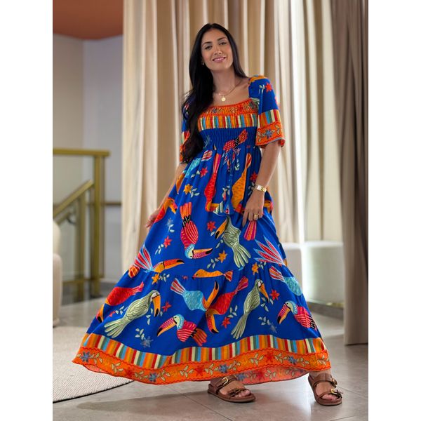 Vestido Paloma Estampado Azul Tucano