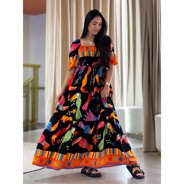 Vestido Paloma Estampado Preto Tucano