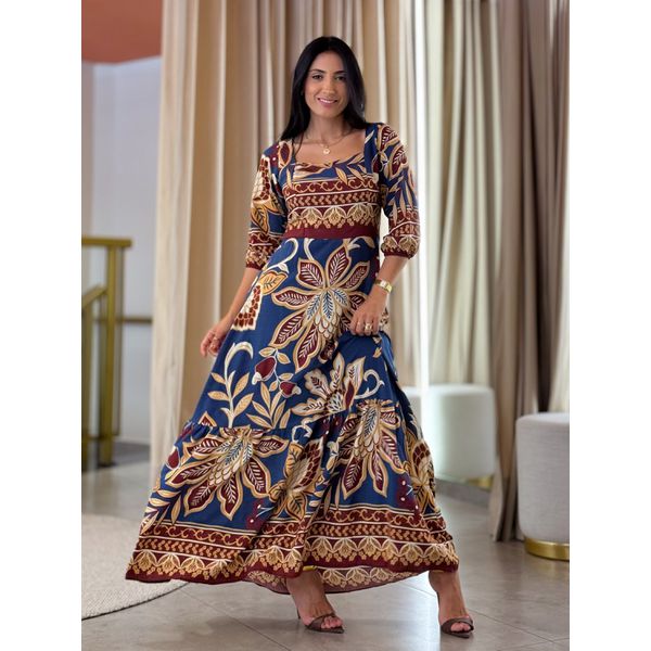 Vestido Samira Azul Folha
