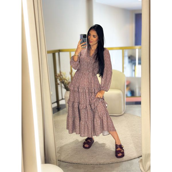 Vestido Aline Marrom Floral