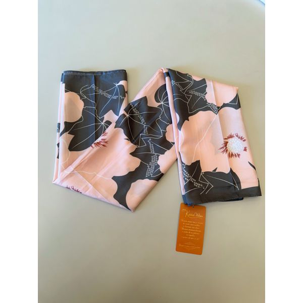 Lenço Seda Rosa E Cinza