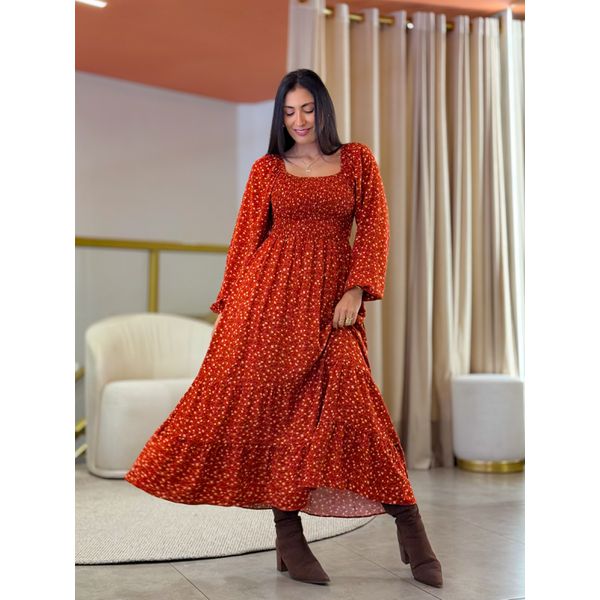 Vestido Bia Terracota Floral