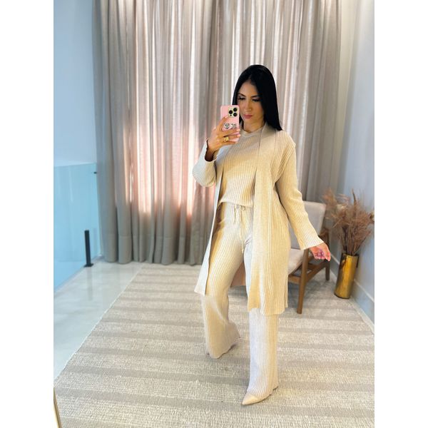 Conjunto Valentina Tricot 3 Peças Creme