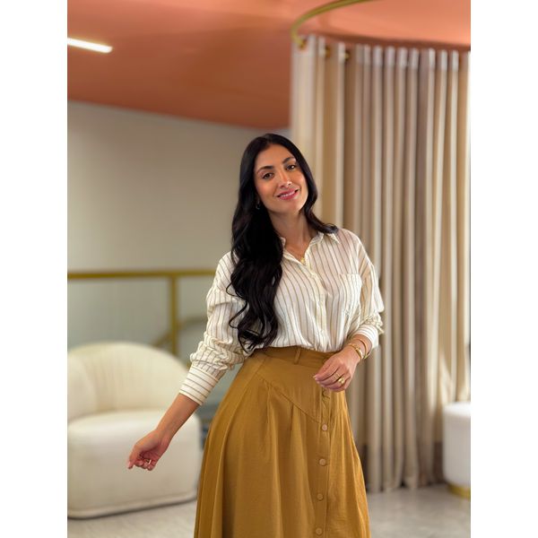 Camisa Cleo Nude E Caramelo