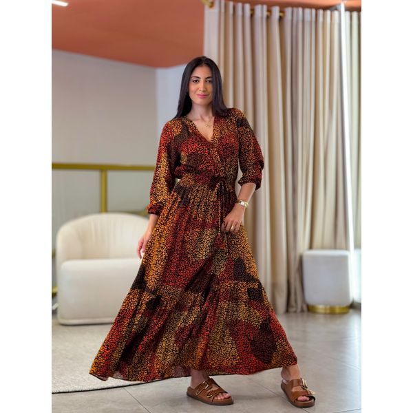 Vestido Lana Terracota Animal Print