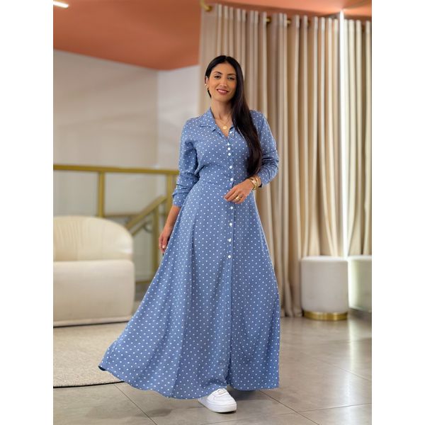 Vestido Larissa Azul Poá