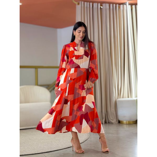 Vestido Noemi Vermelho E Terracota