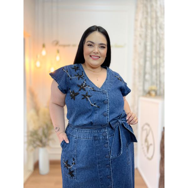 Vestido jeans 2025 com blusa