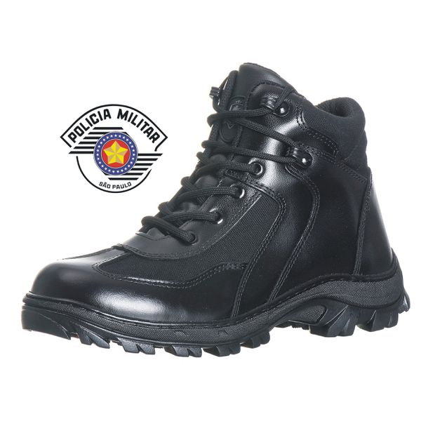 Bota Cano Curto Pm Militar Borzeguim Em Couro Brilho Contra Attack.