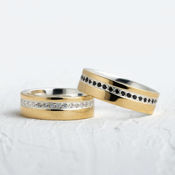 Aliança de Noivado Casamento Revestida em Ouro 5mm Cravação Eclipse - Par