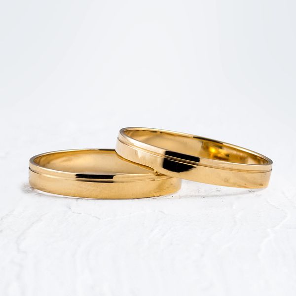 Aliança de Casamento em Ouro 3mm Reta Friso Português - Par