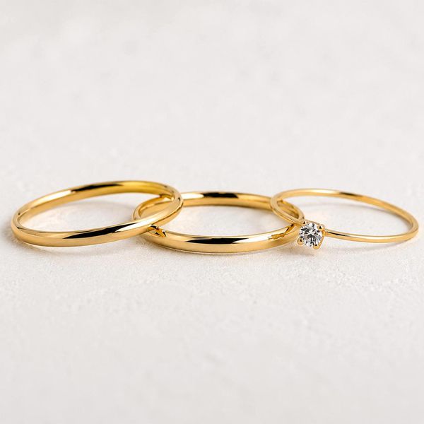 Aliança de Casamento em Ouro 2mm Classic e Anel Solitário Ciel - Conjunto - Rosê & Co.