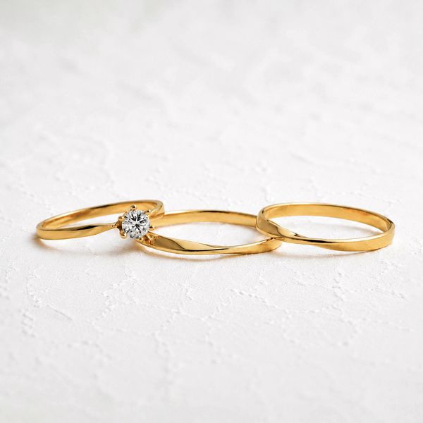 Aliança de Casamento em Ouro 2mm Eternal e Anel Solitário Lune - Conjunto - Rosê & Co.