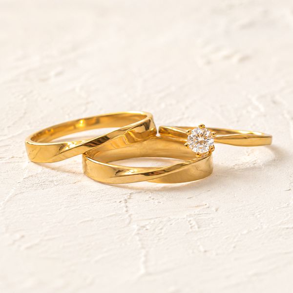 Aliança de Casamento em Ouro Eternal 3mm e Anel Solitário Lune - Conjunto - Rosê & Co.