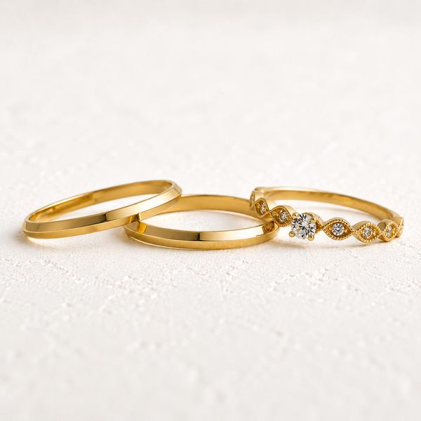 Aliança de Casamento em Ouro 2mm Ícaros e Anel Solitário Isis - Conjunto - Rosê & Co.
