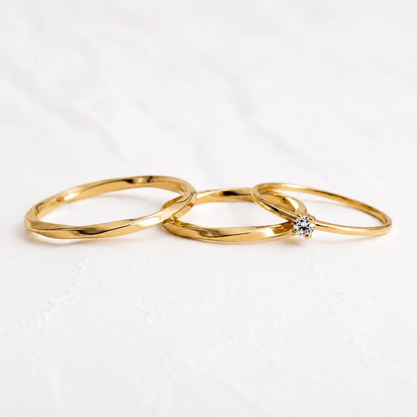 Aliança de Casamento em Ouro 1,5mm Vórtice e Anel Solitário Mia Anima - Conjunto - Rosê & Co.