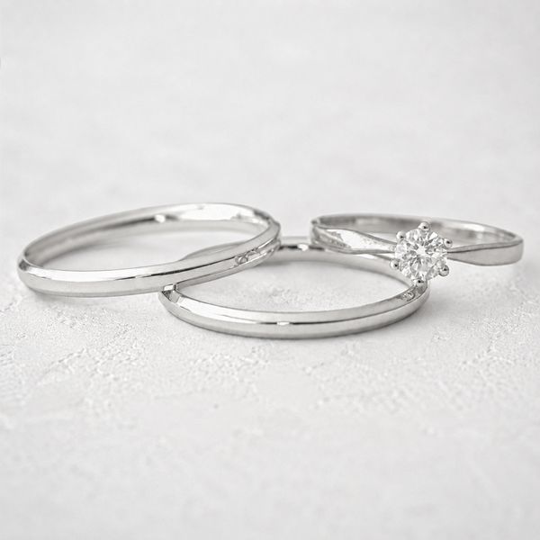 Aliança de Namoro em Prata esterlina 925 2mm Zara e Solitário Lune - Conjunto - Rosê & Co.