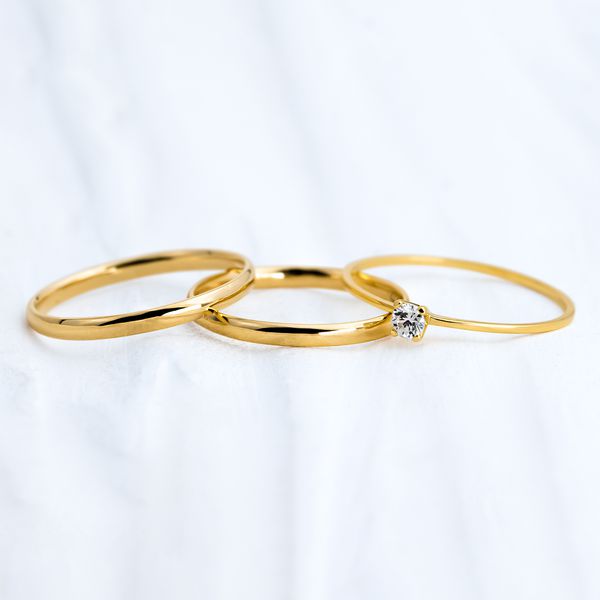 Aliança de Casamento em Ouro 2mm Classic e Anel Solitário Ciel - Combo