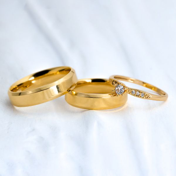 Alianças de Casamento em Ouro 5mm Lucy e Anel Solitário Saron - Combo