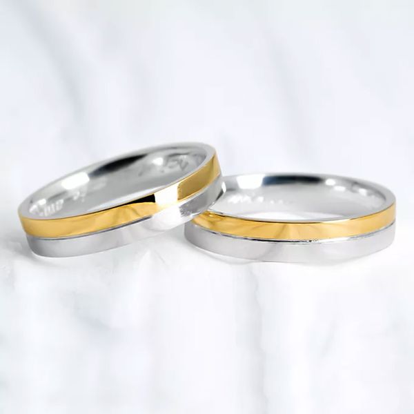 Aliança de Noivado Casamento Revestida em Ouro 4mm Friso Mister - Par