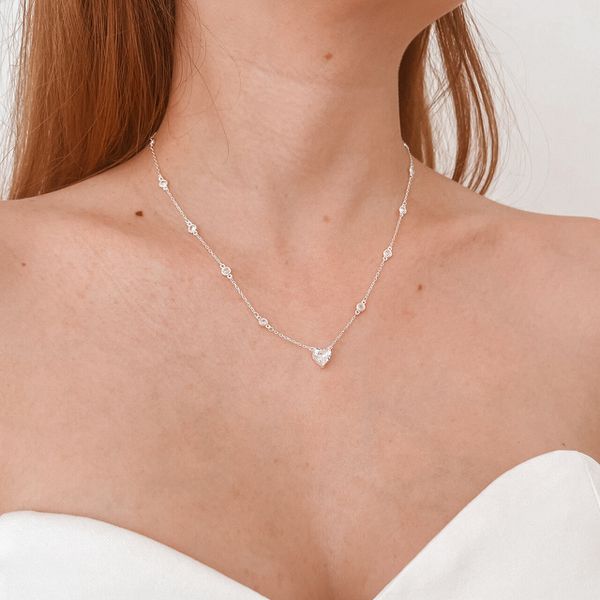 Choker De Prata Coração Cristal 