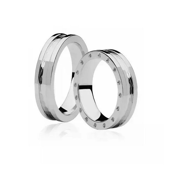 Par De Aliança Prata 925 Luxuri Anatômica 5,0mm Com Zircônias