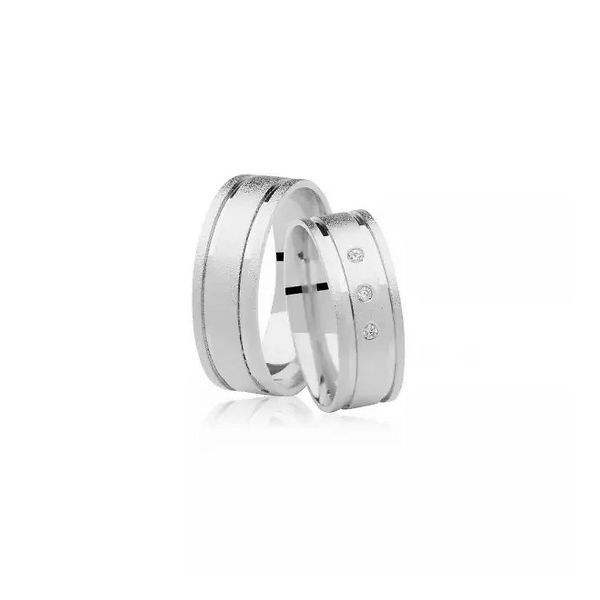 Par De Aliança Prata 925 Sol Quadrada De 7,0mm Com Zircônia