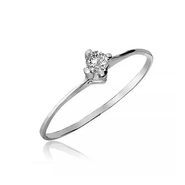Anel De Prata 925 Solitário Charm Com Zircônia 