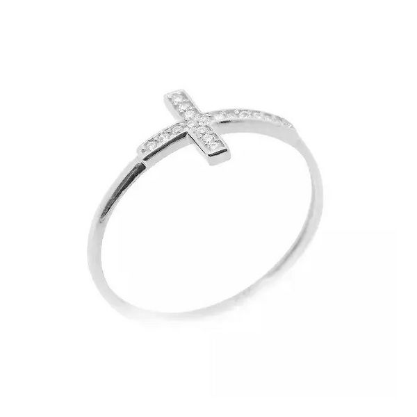 Anel De Prata 925 Cruz De 1,5mm Com Zircônias