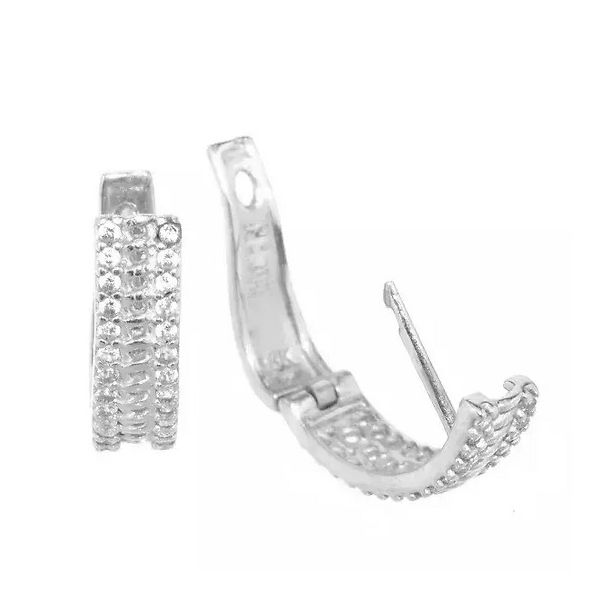 Brinco De Prata 925 Meia Argola Cravejada De 15mm