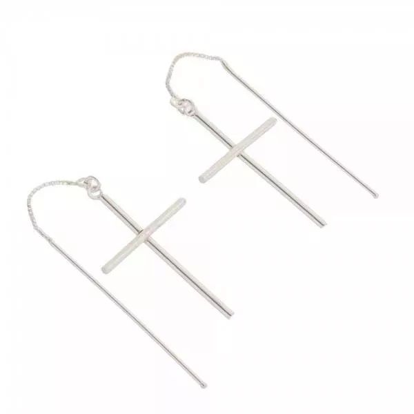 Brinco De Prata 925 Cruz Com Passante