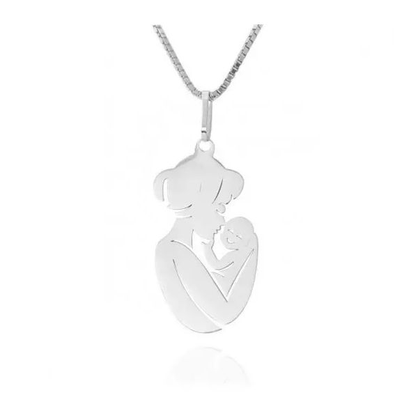Pingente De Prata 925 Mãe e Bebê