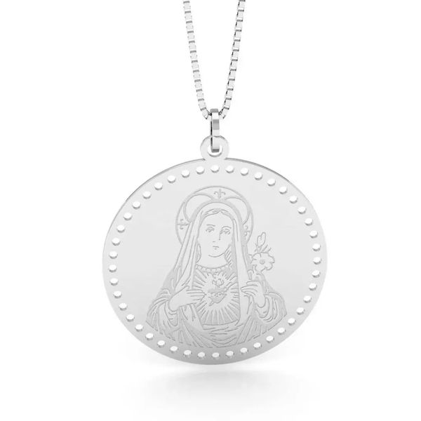 Pingente De Prata 925 Sagrado Coração de Maria Redondo