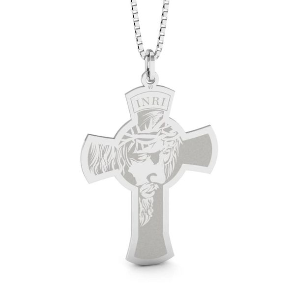 Pingente De Prata 925 Cruz Face De Jesus G