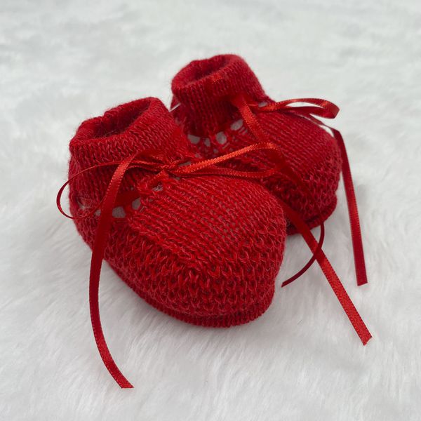 Sapatinho De Tricot Laço Vermelho