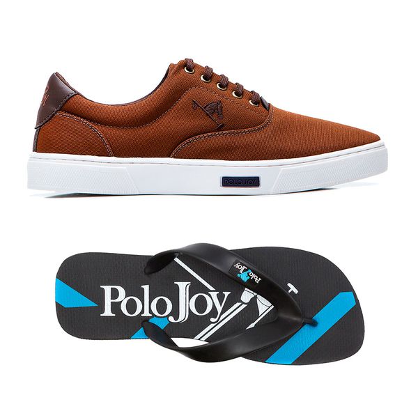 Kit Sapatênis Casual com Chinelo Polo Joy - Marrom