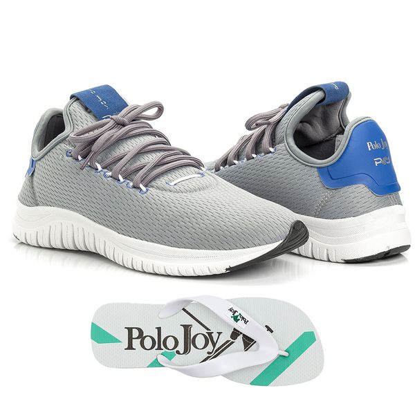 Kit Tênis Masculino Polo Joy Sport Com Chinelo Cinza