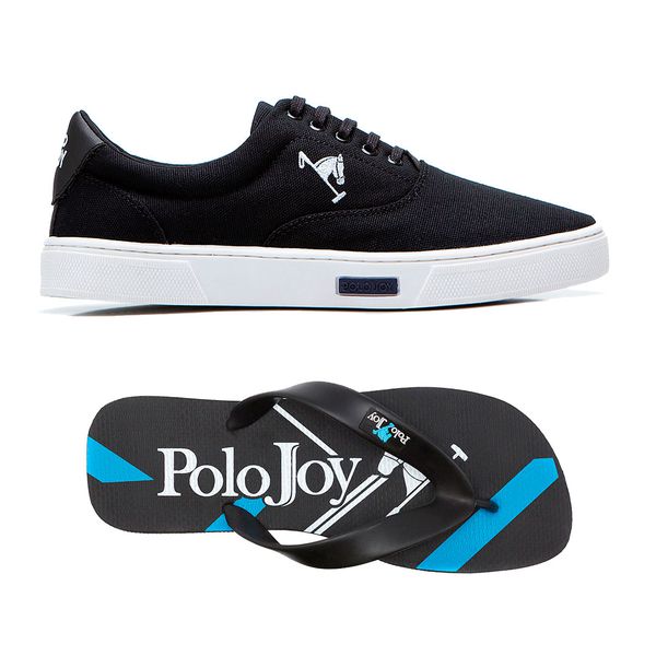 Kit Sapatênis Casual com Chinelo Polo Joy - Preto/Branco